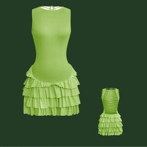 Lace Up Back Sleeveless Ruffle Hem Mini Dress